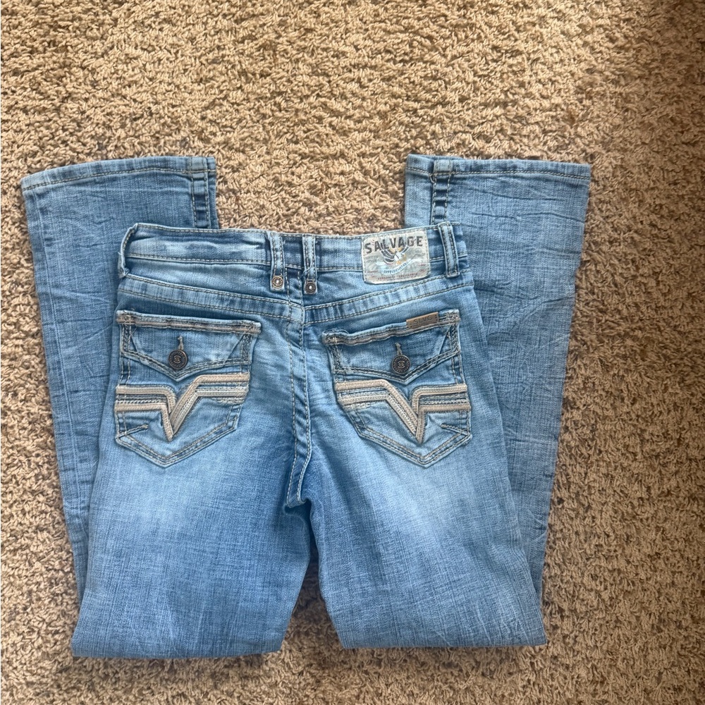 Salvage Light Blue Kids' Bootcut Jeans with Embroidered Back Pockets